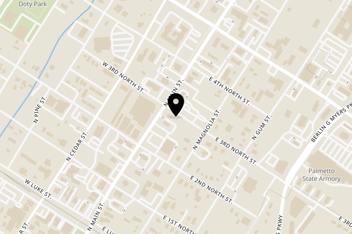 Map showing the location of Global Pizza on 108c E 3rd N St in Summerville